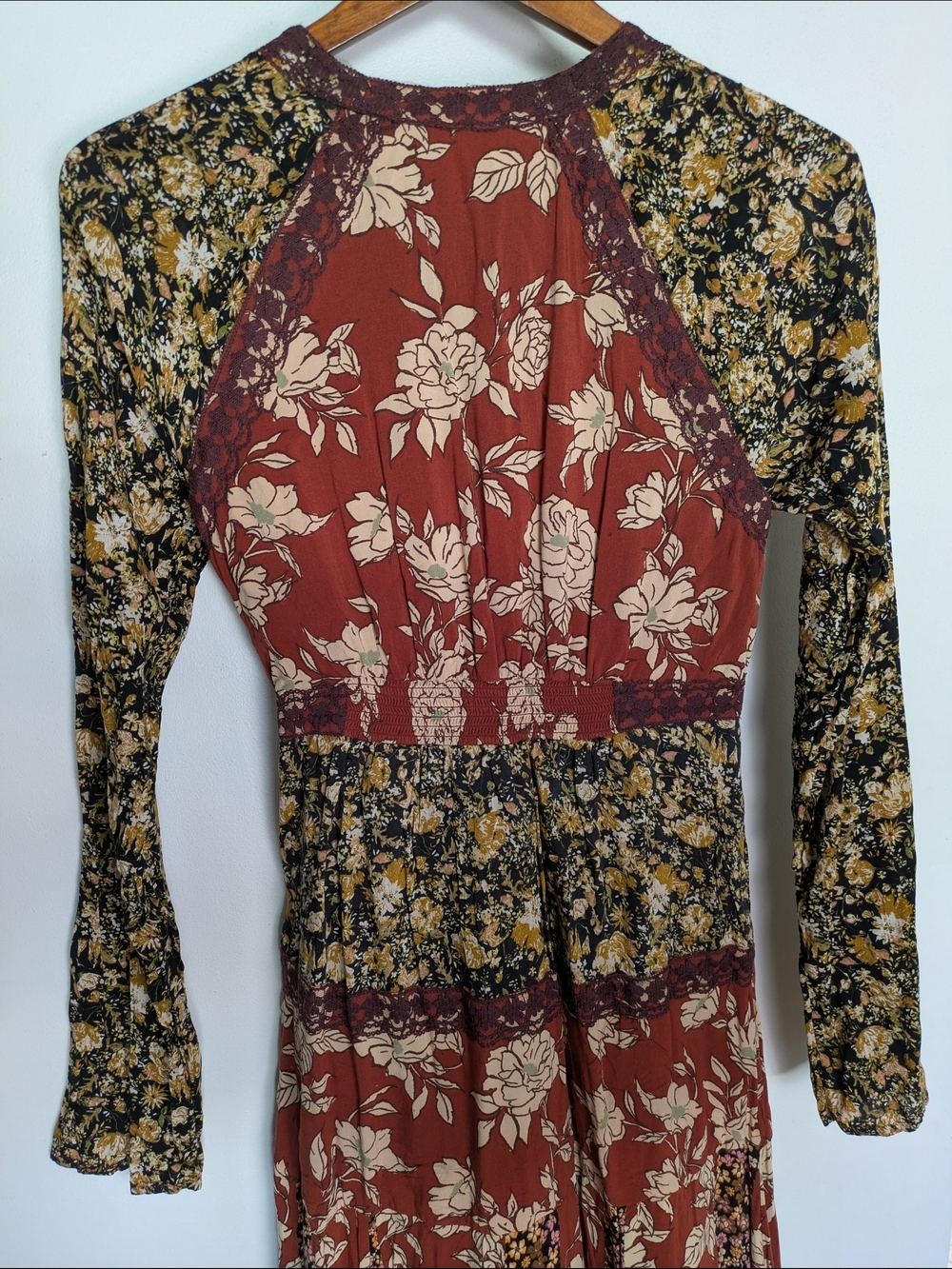 Free People Tilda Wrap Maxi Dress Mixed Floral Neutral Combo - Picture 9 of 9